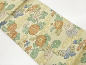 観世水に菊・蝶模様織出し名古屋帯